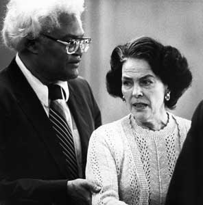 Maxey with defendant Ruth Coe during the sensational trial